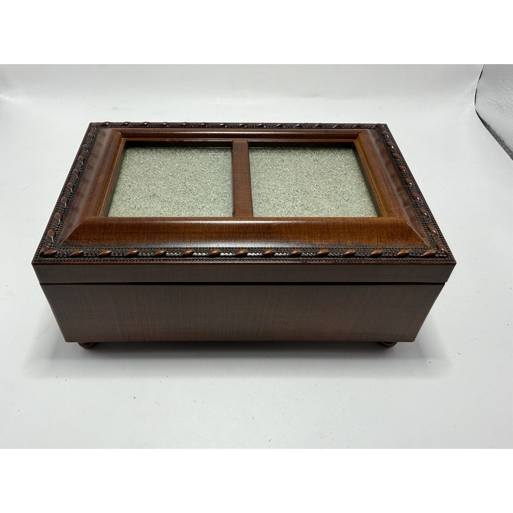 Wooden Music Jewelry Box Glass Lid Sankyo Movement